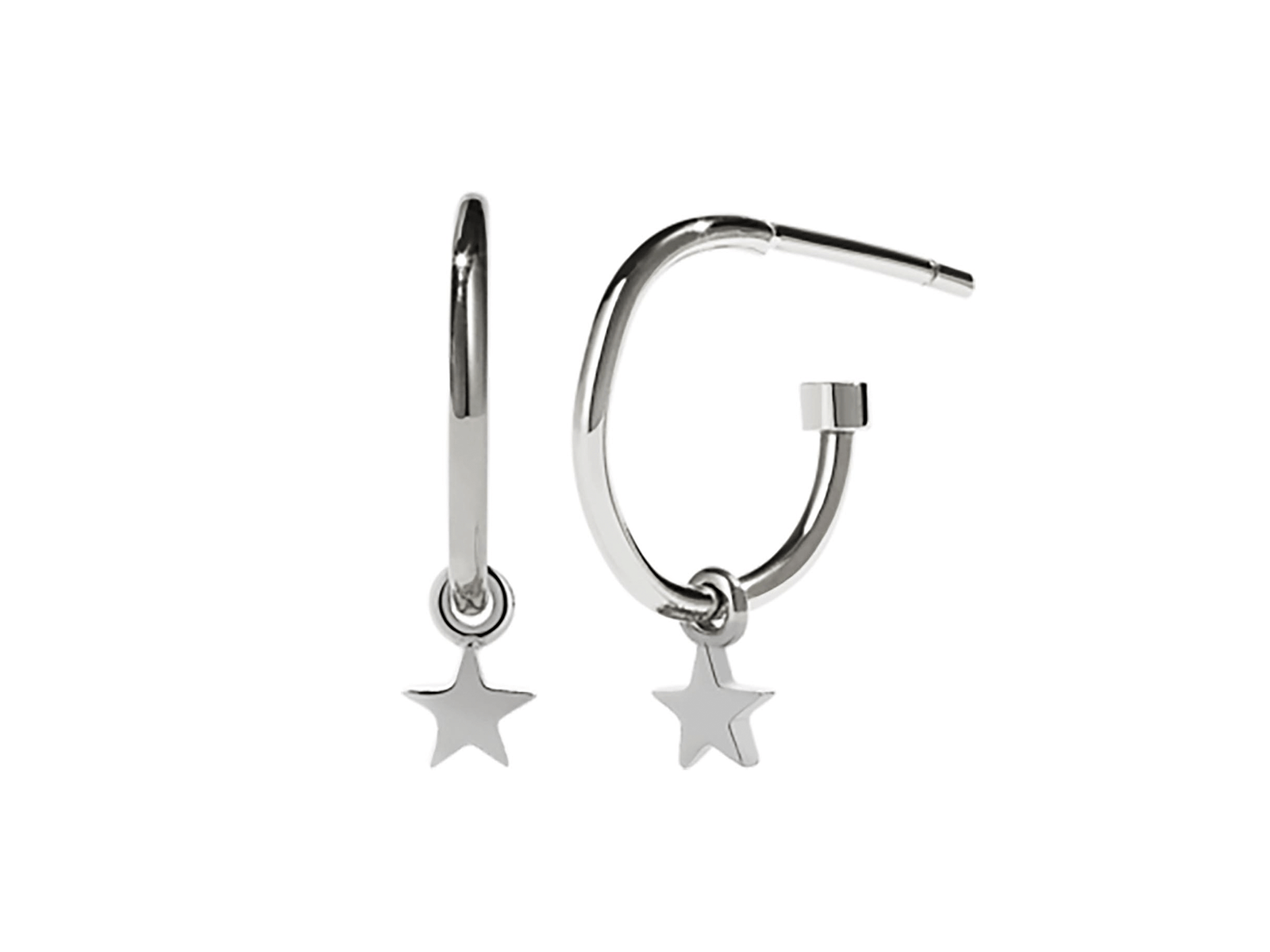 Silver hoop earrings with a hanging star pendant by Meadowlark