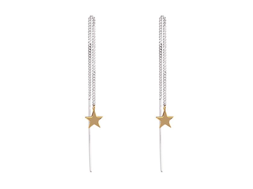 Silver thread earrings with gold pendant stars by Boh Runga