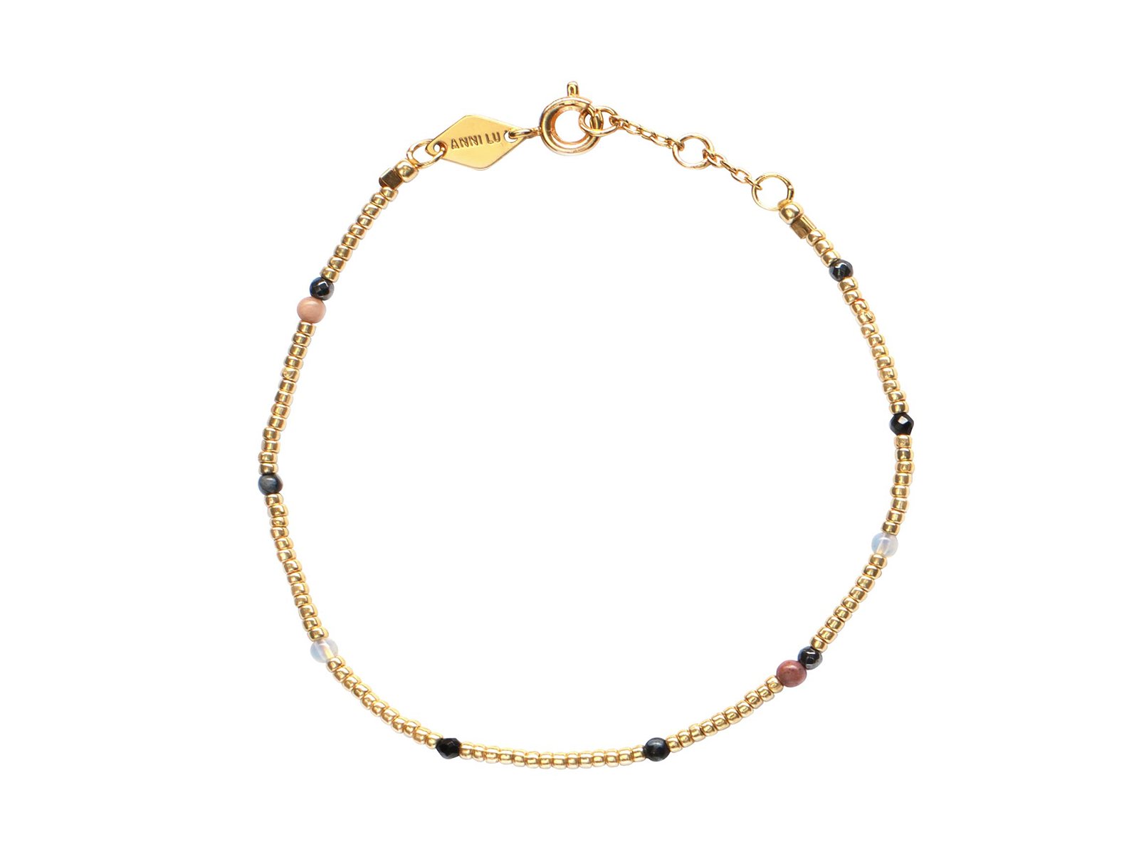 Gold glass bead and gemstone bracelet by Anni Lu