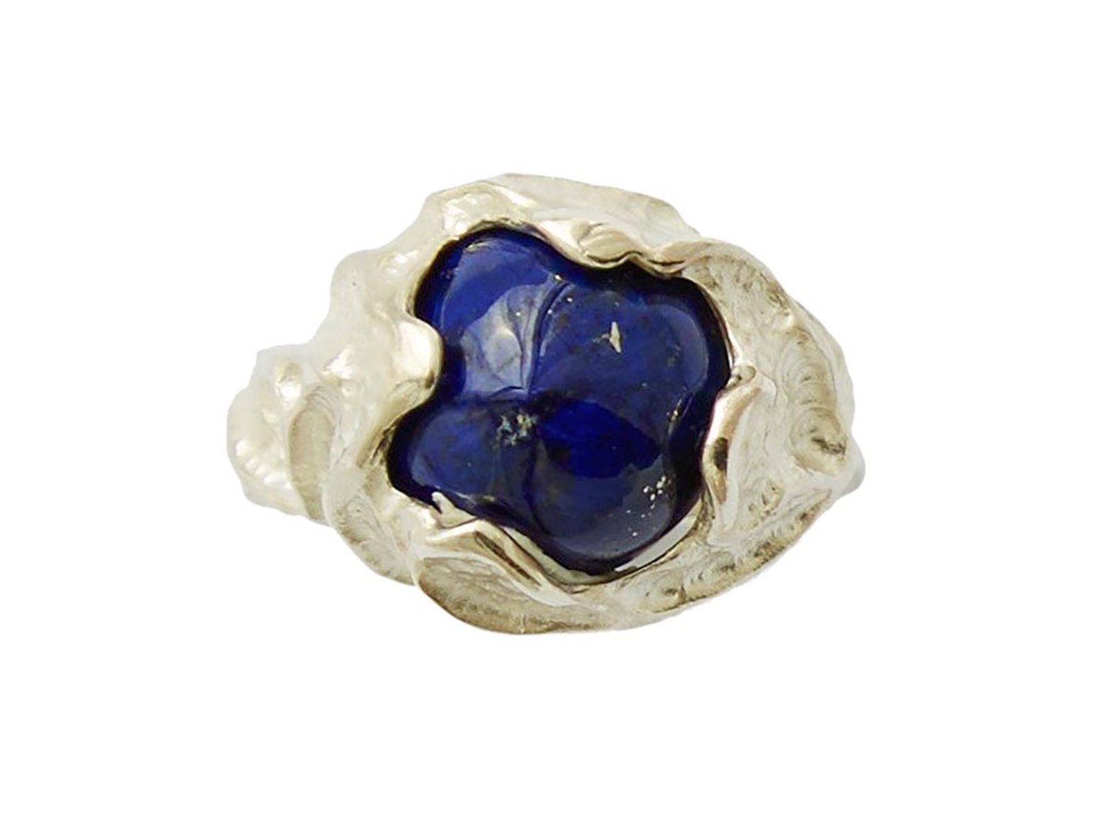 Olympia Angelica Silver Ring with a navy blue gemstone necklace 