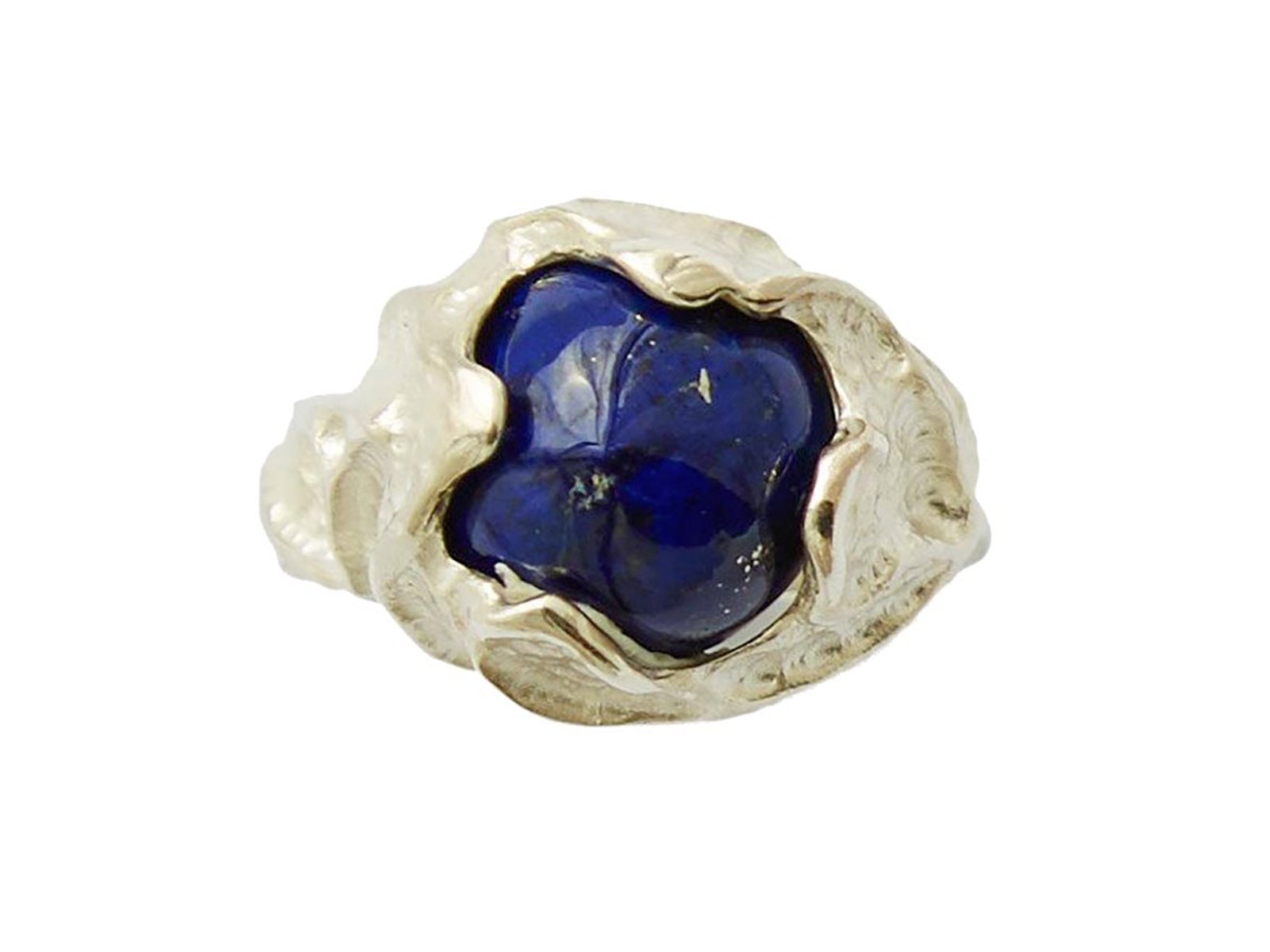 Olympia Angelica Silver Ring with a navy blue gemstone necklace