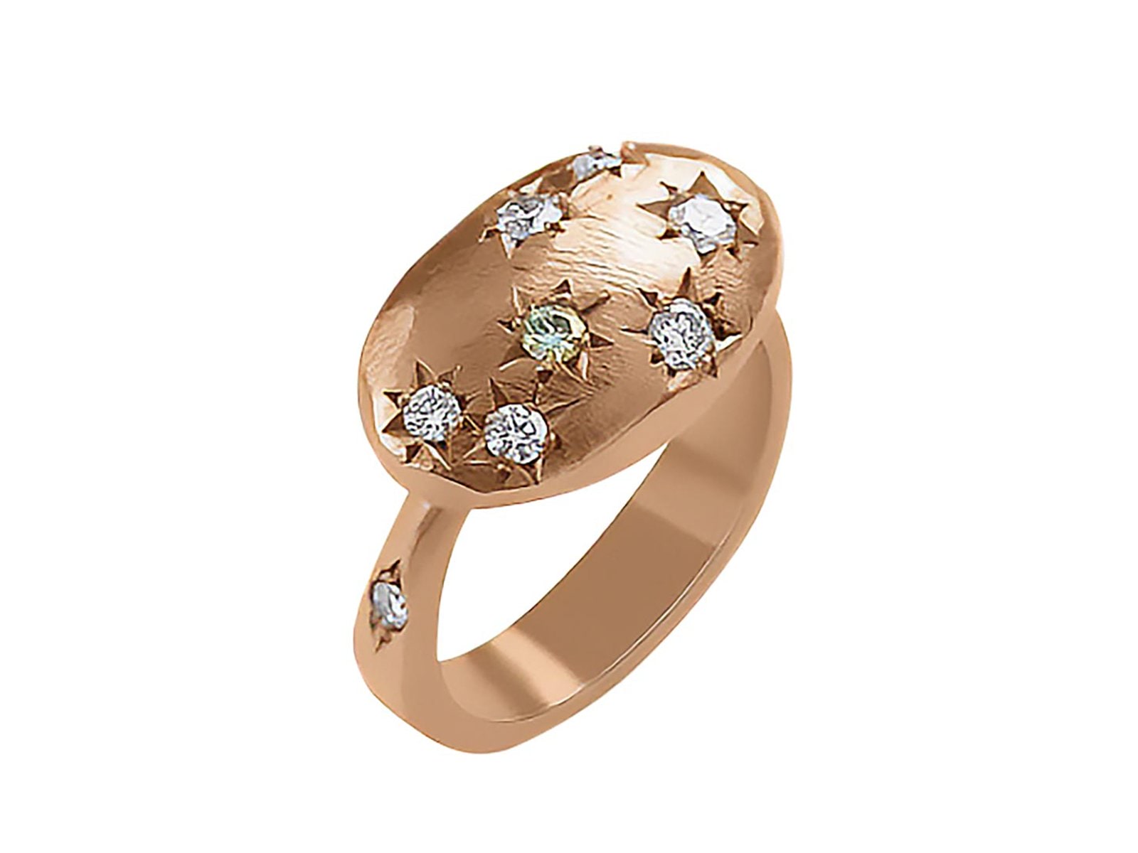 Debra Fallowfield Matariki ring with rose gold finish and embedded diamonds 
