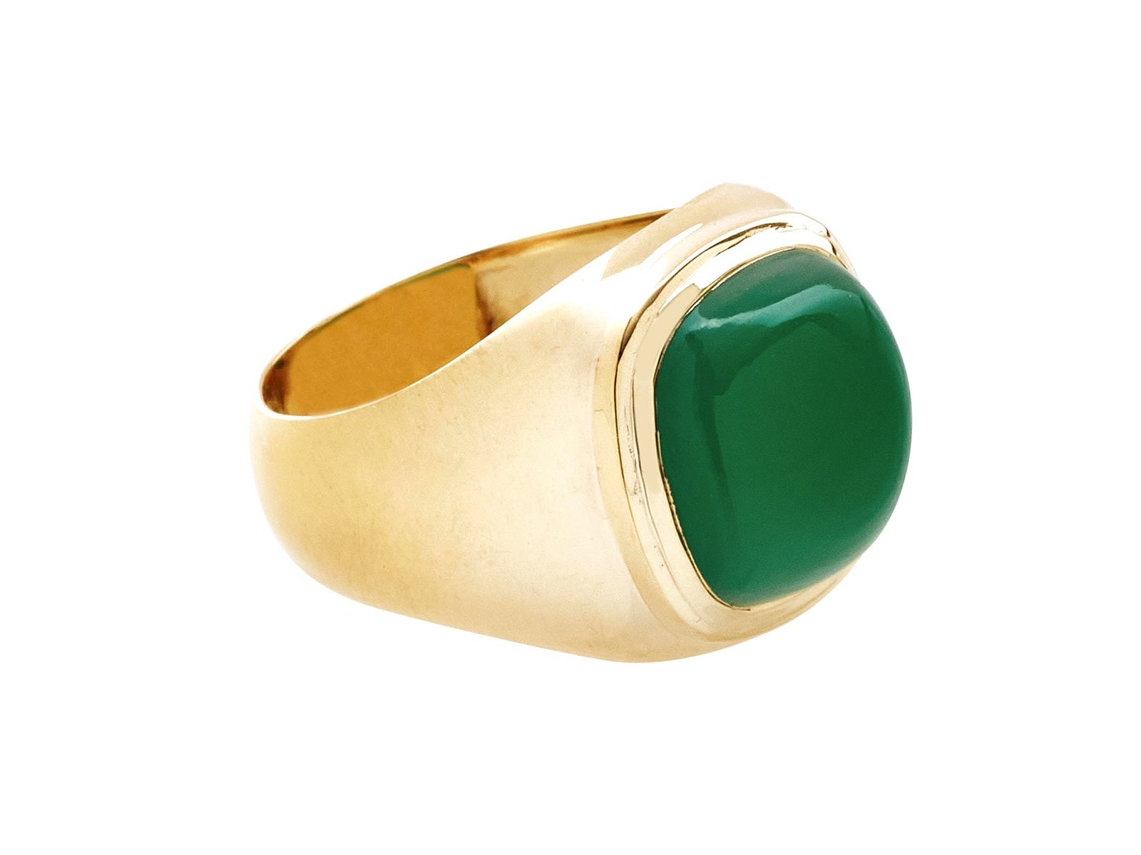 Silk & Steel Heritage ring with a gold band and a green gemstone 