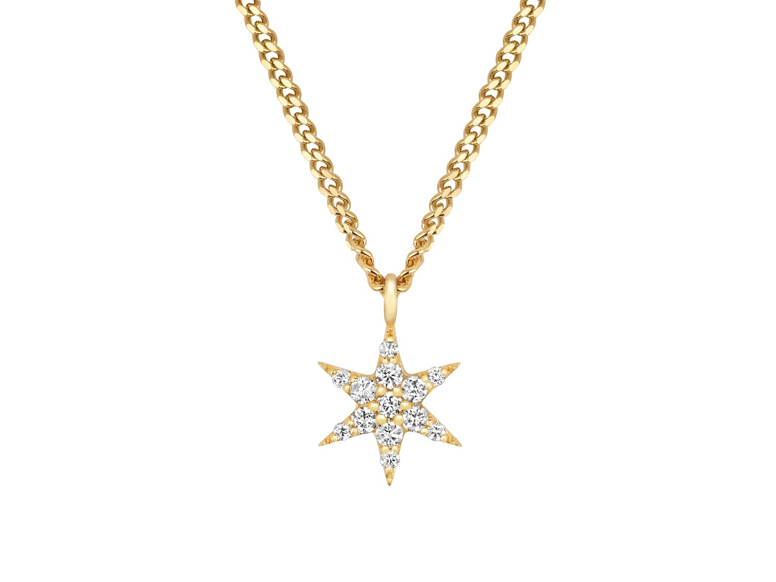 A gold star shaped Zoe & Morgan necklace embedded with diamonds