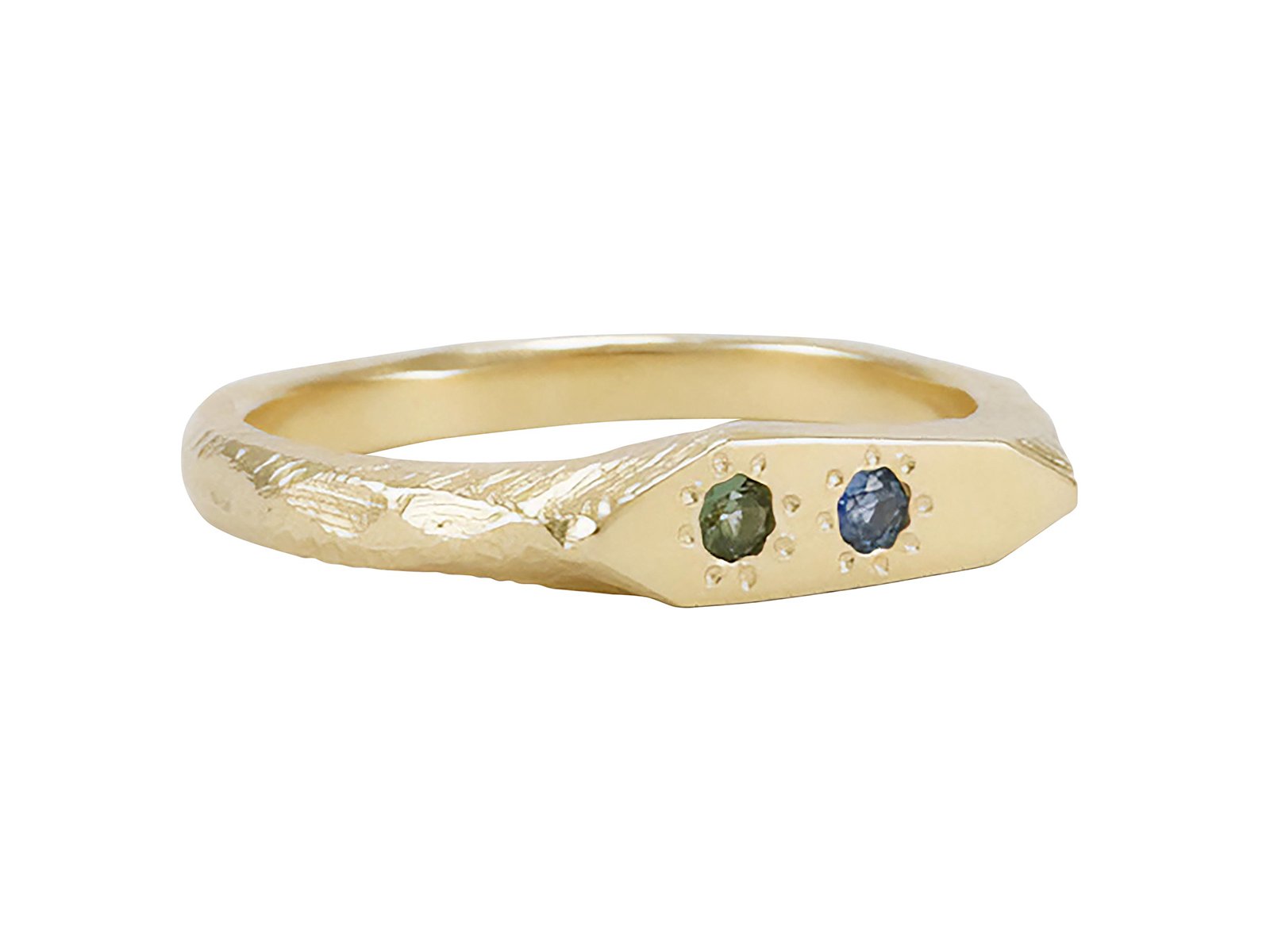 Alexandra Dodds Gemmy Mountain Signet - Gold ring with green and blue sapphire gemstones