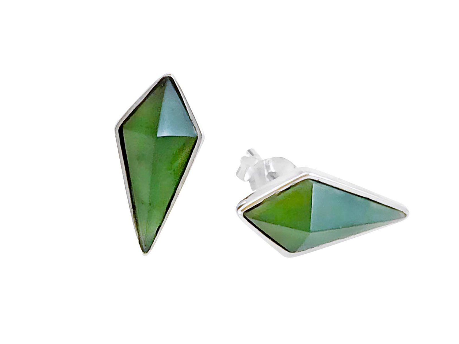 Silver kite shaped pounamu greenstone stud earrings from Nick Von K