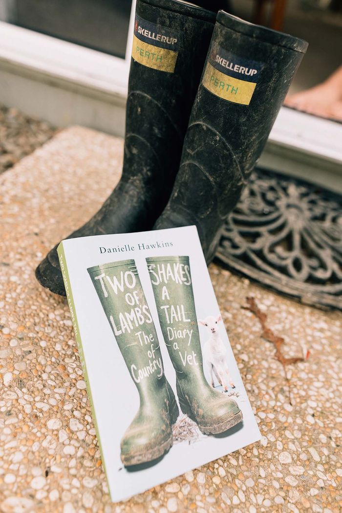 Danielle Hawkins new book Two Shakes of a Lamb’s Tail: The Diary of a Country Vet (HarperCollins NZ, RRP $37.99) rests on a pair of gumboots