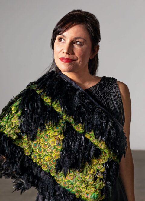 Stacey Morrison wearing korowai