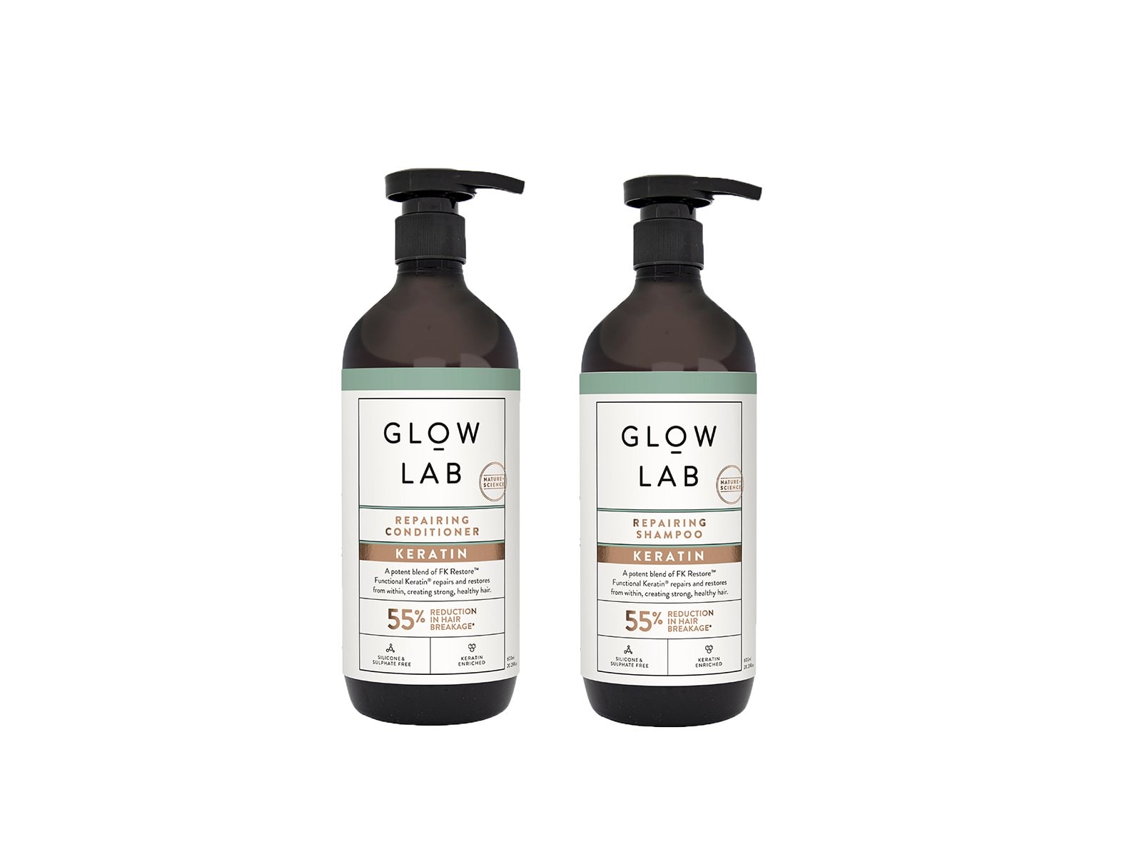 Glow Lab Repairing Shampoo and Conditioner.