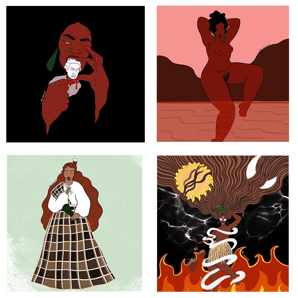 Four illustrations by Māori Mermaid