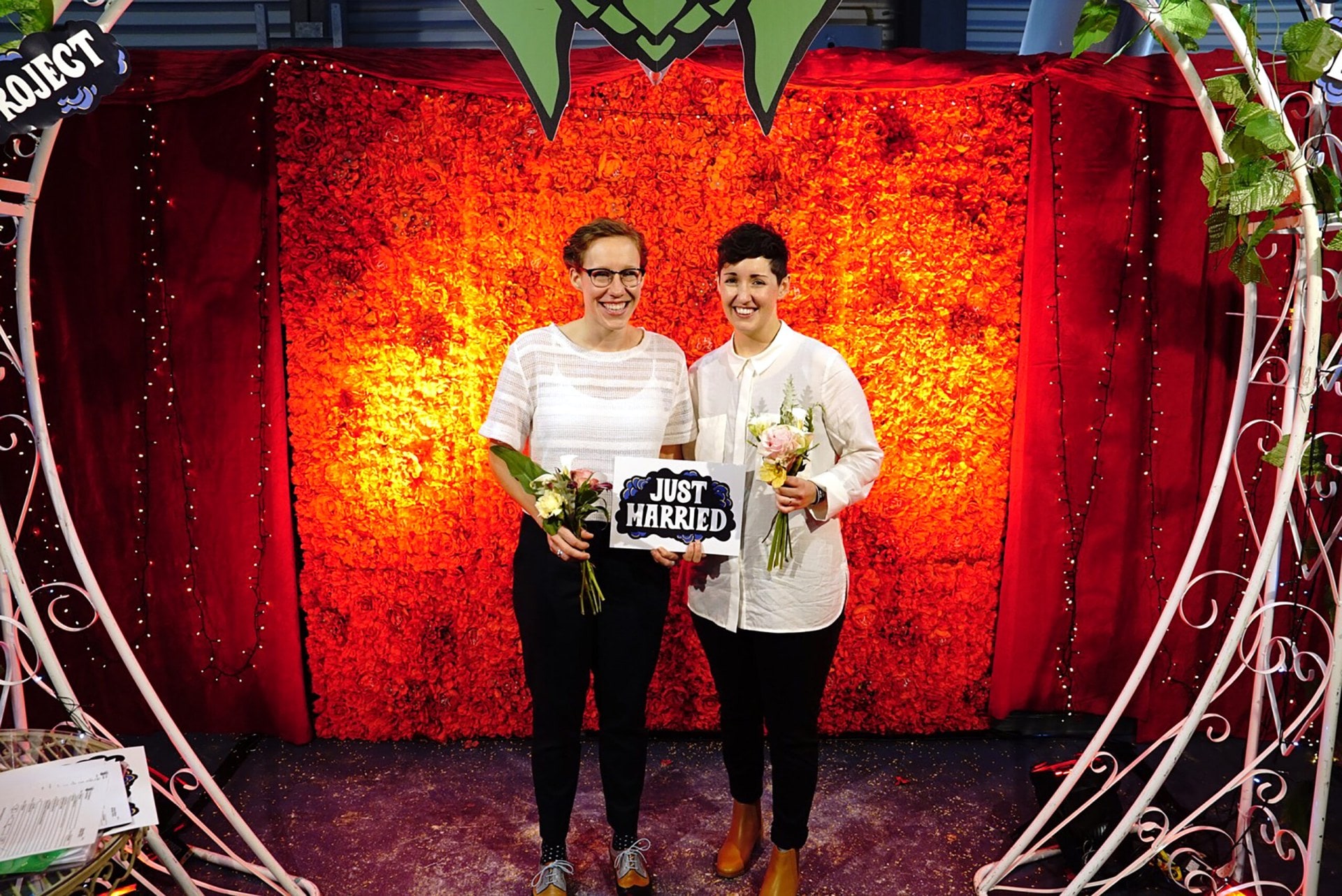 Callie Freegar and Sandi MacKechnie on their wedding at a beer festival 