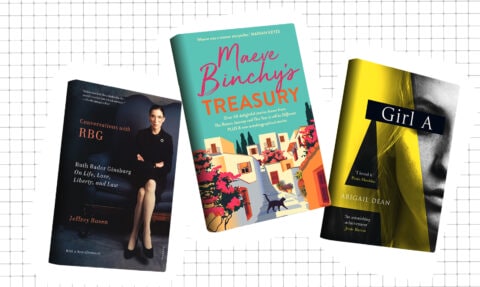 Collage of books, including Girl A, Treasury and Conversations with RBG