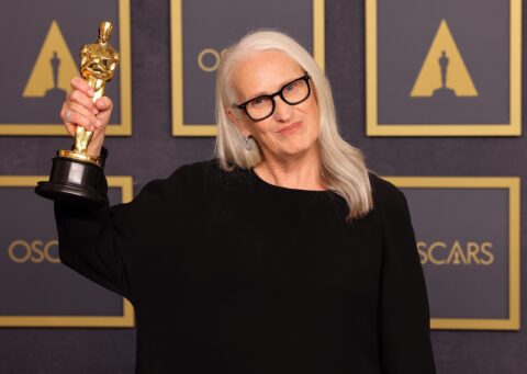 Film director Jane Campion holding her Academy Award