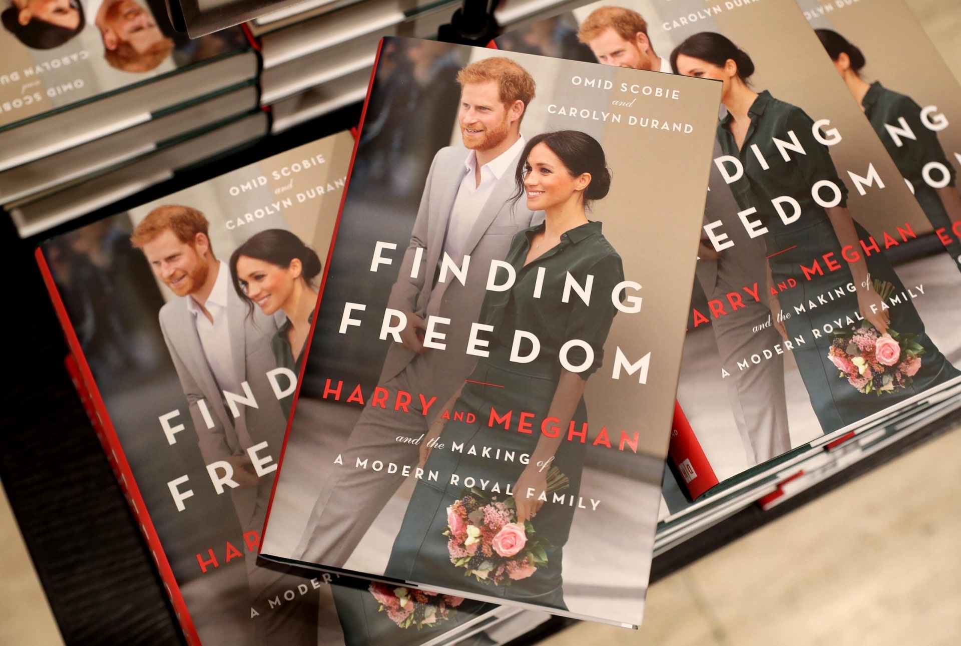 Stack of Harry and Meghan Finding Freedom books