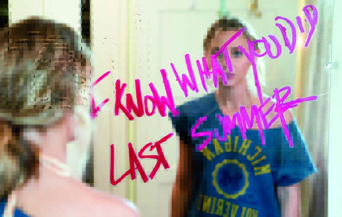 Writing on a mirror saying I Know What You Did Last Summer from the 2021 film