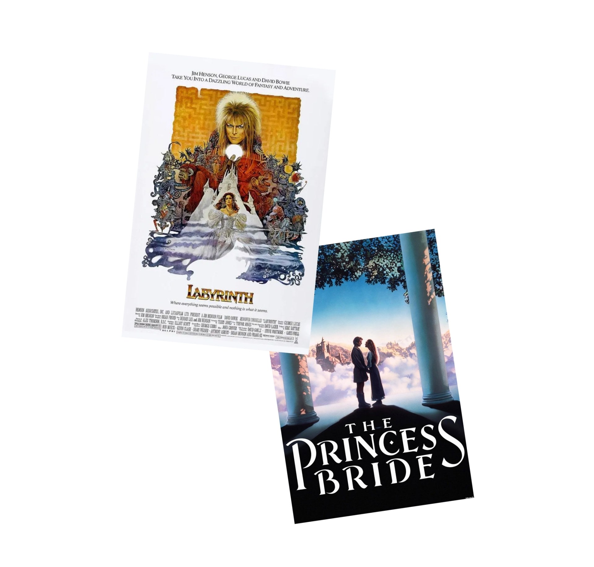 The Princess Bride and Labyrinth movie posters on a white background