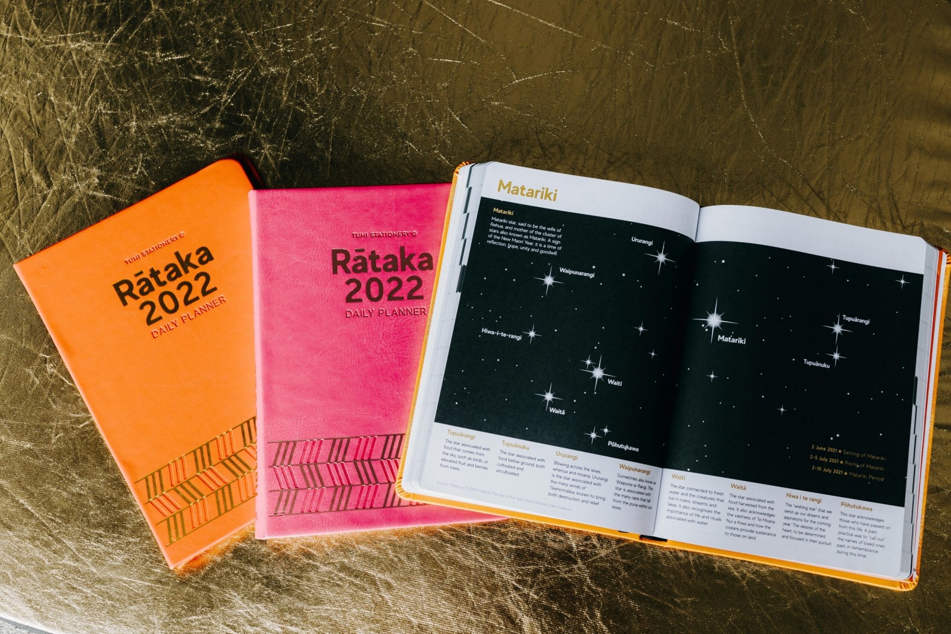 Tuhi Stationary Rataka 2022 planners laid open on a table