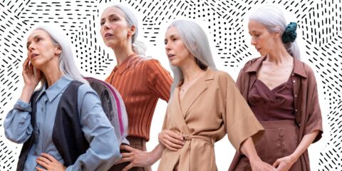 women in a blue shirt, orange shirt, brown shirt and tan shirt dress