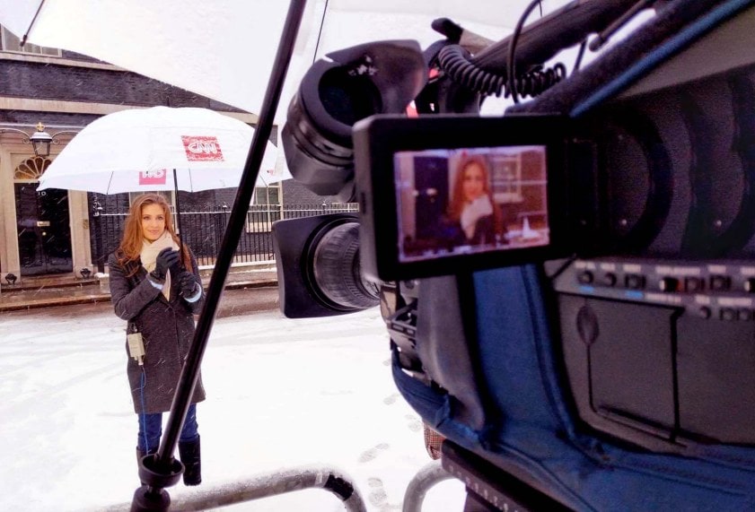 A bit of snow doesn’t stop Bianca breaking down the important issues for her viewers.