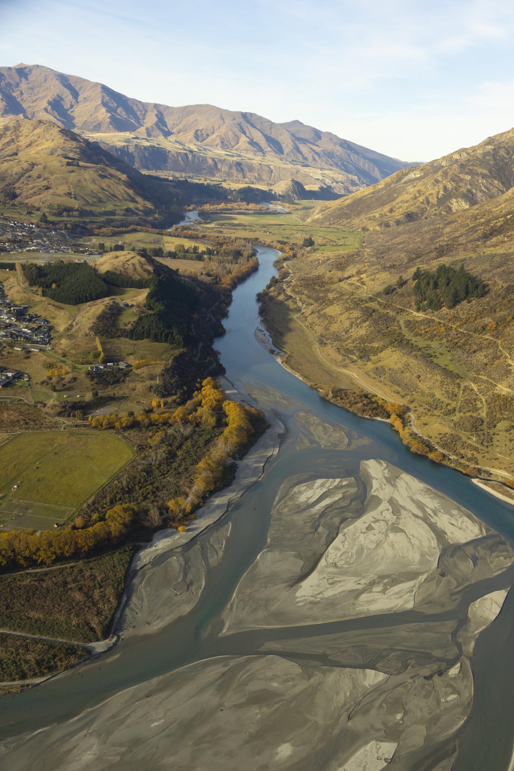 Overhead view of mountains and streams at Queenstown
