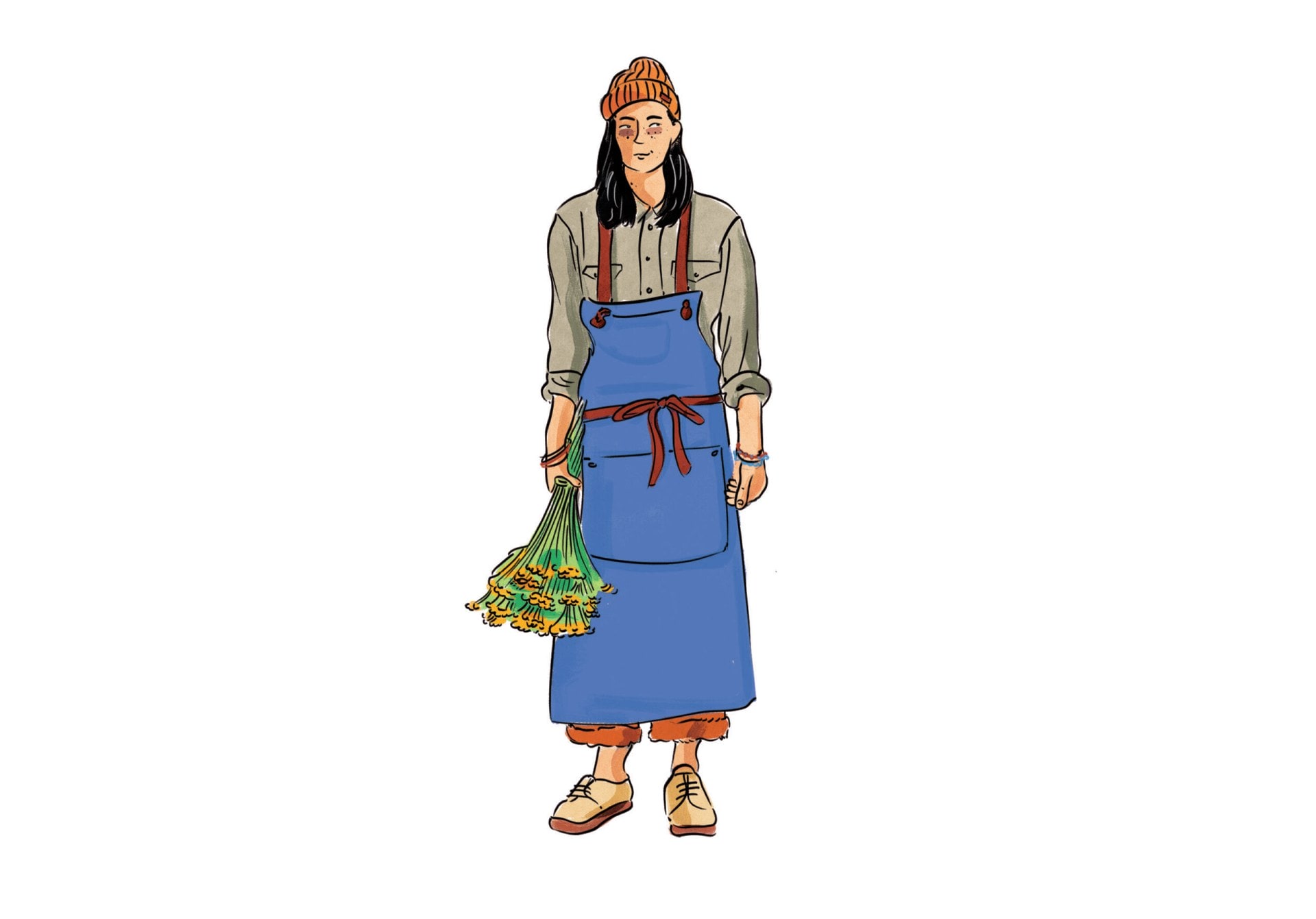 Illustration of a hippy woman wearing a beanie