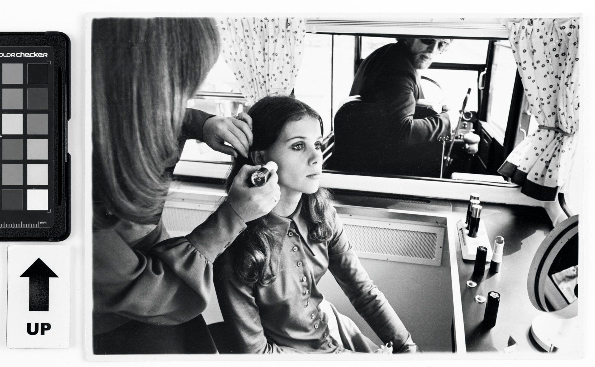 Rowena Roberts getting her makeup done in the Mary Quant Beauty Bus