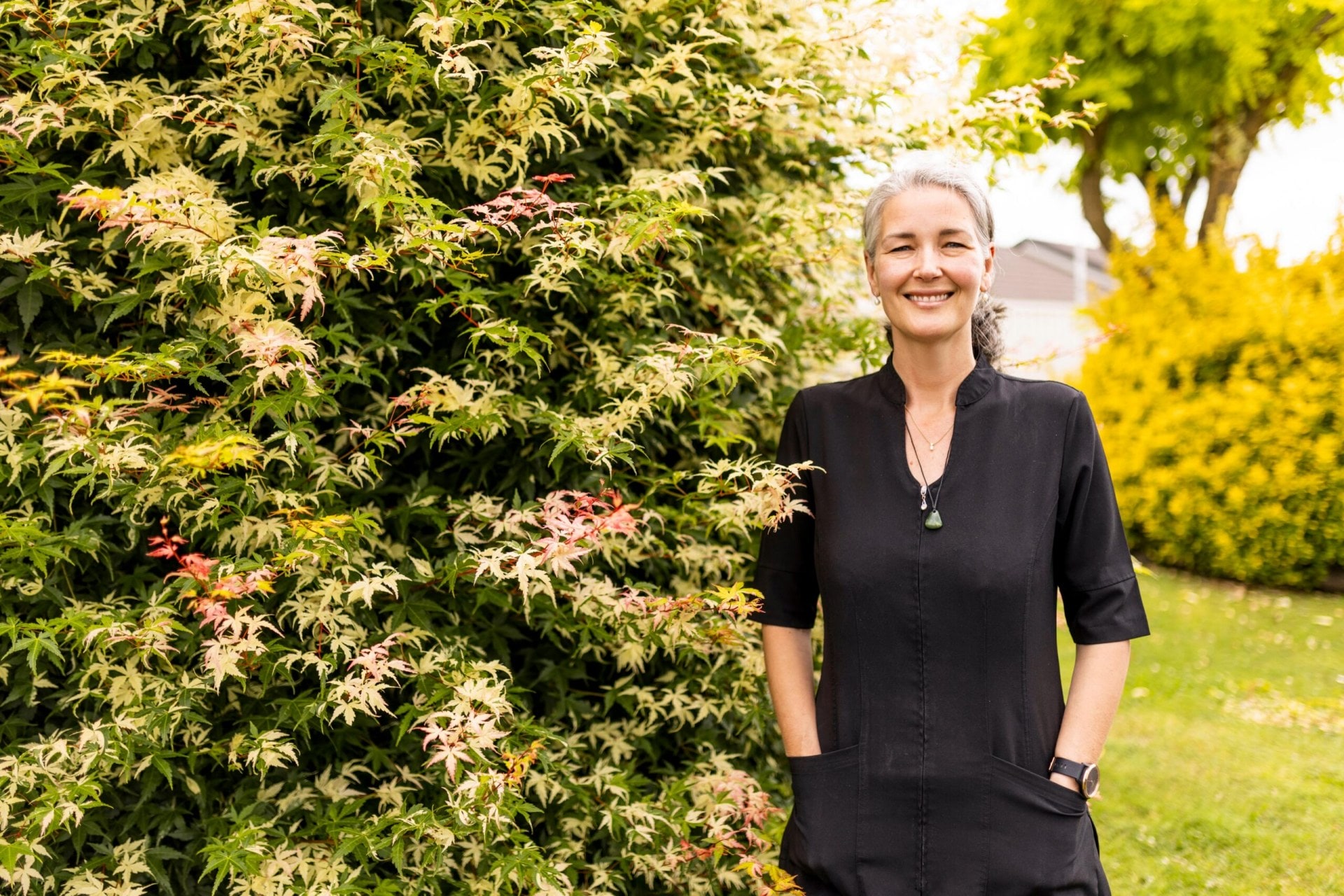 Lianne Bateman in a garden