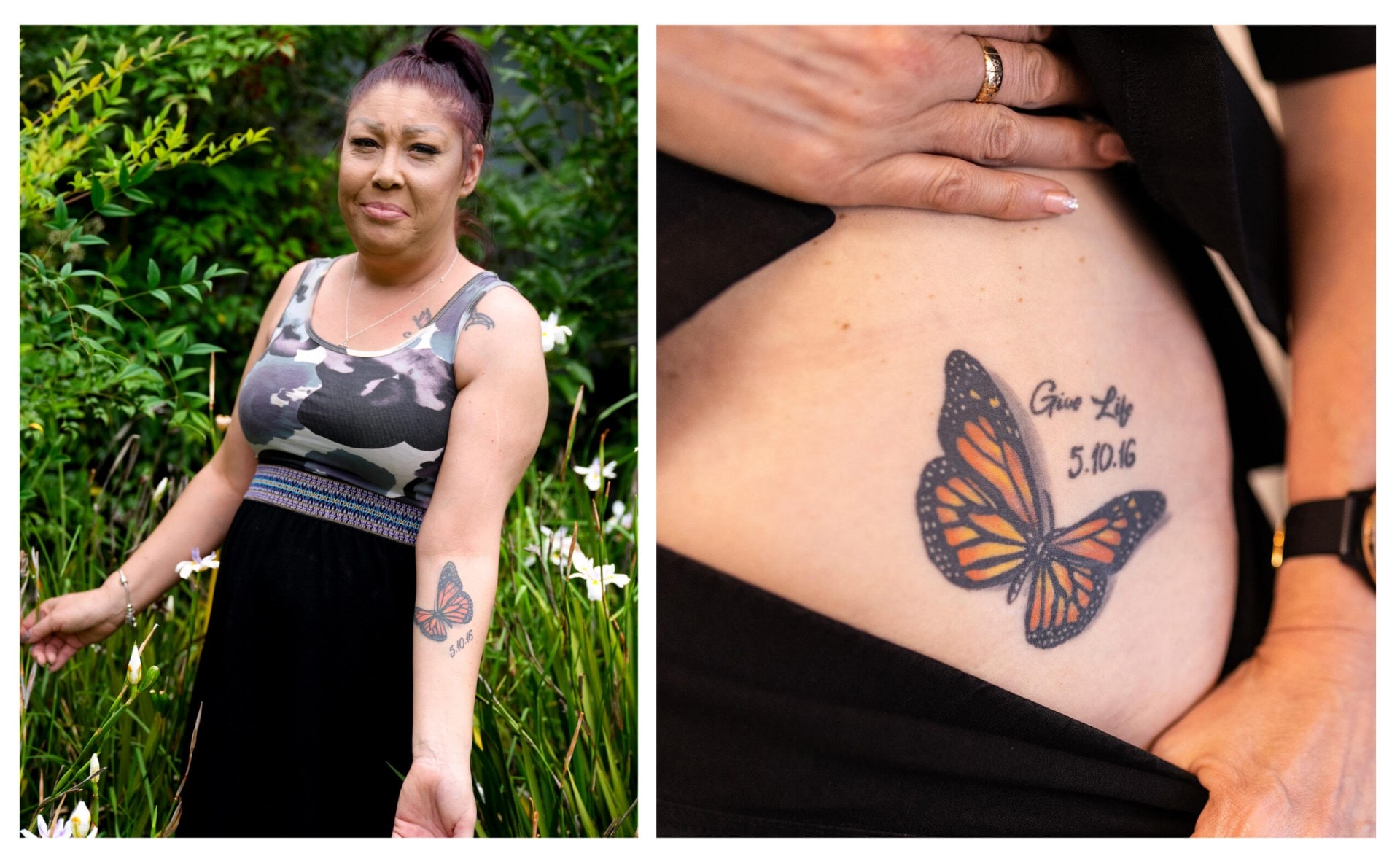 Frankie Egglestone and Lianne Bateman and their matching butterfly tattoos