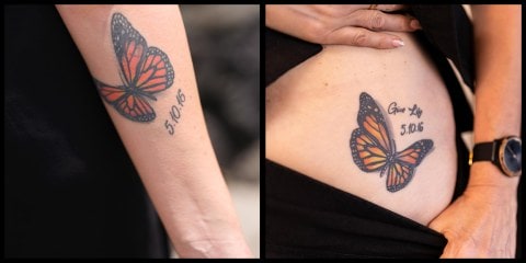 image of a person with a butterfly tattoo on their arm and hip