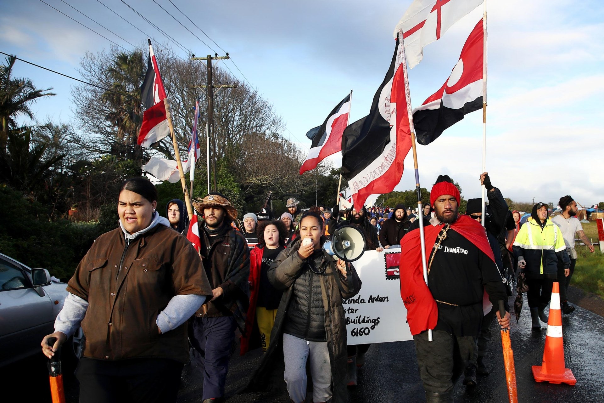 The hikoi departs from Ihumatao to begin the walk to Mt Albert on August 22, 2019 in Auckland, New Zealand. The hikoi (walk) from Ihumātao to Prime Minister Jacinda Ardern's Mt Albert constituency office, is to hand deliver a petition calling for her to visit the land. More than 100 people currently occupy the South Auckland site, opposing a new housing development on the land