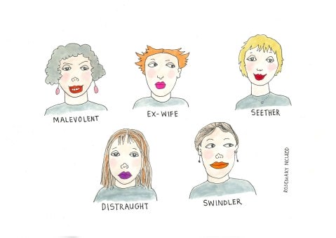 Illustration of multiple women all wearing different lipstick colours by Rosemary McLeod