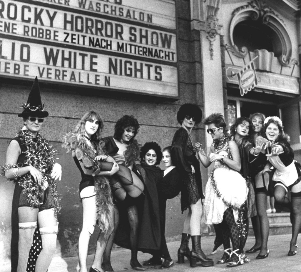 fans in a queue to see rocky horror picture show in Germany in 1986