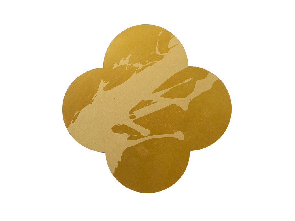 Max Gimblett white and silkscreen lacquered brass quatrefoil artwork