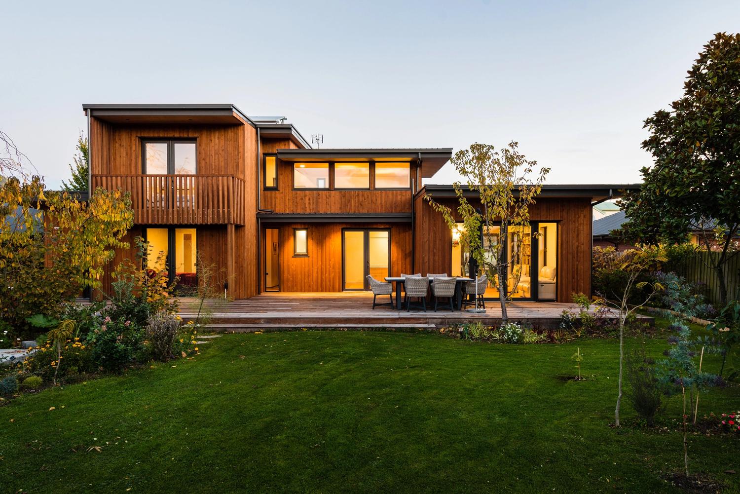 Wooden house with solar panels