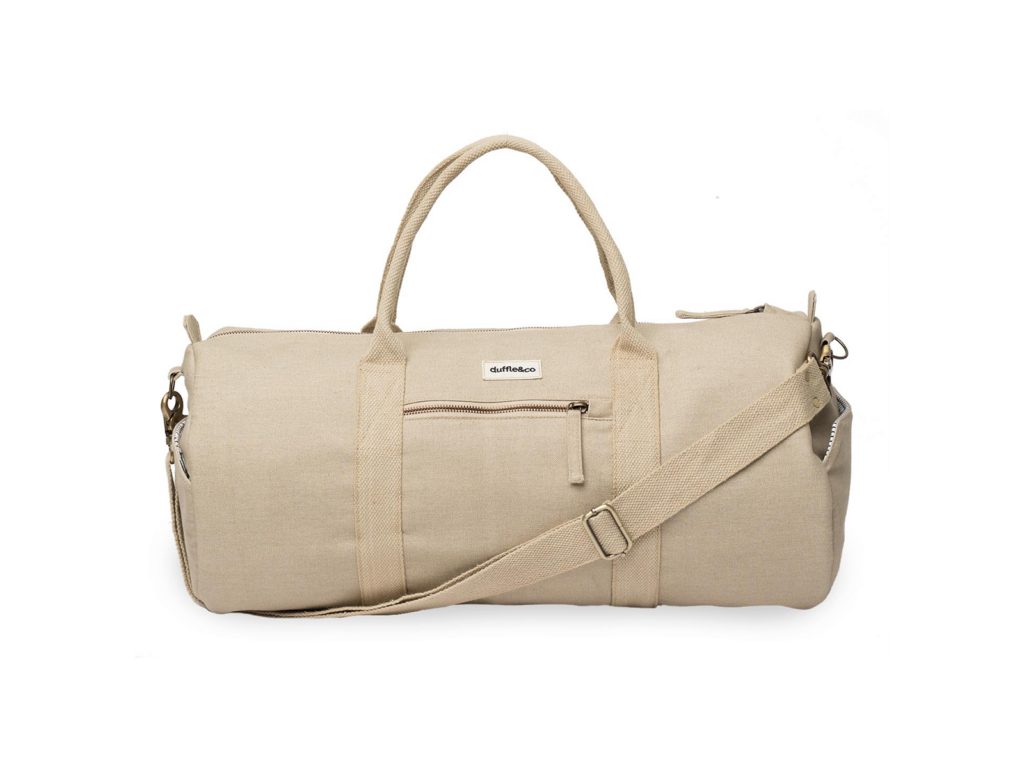 Duffle & Co The Weekender Duffle beige organic cotton bag, $229