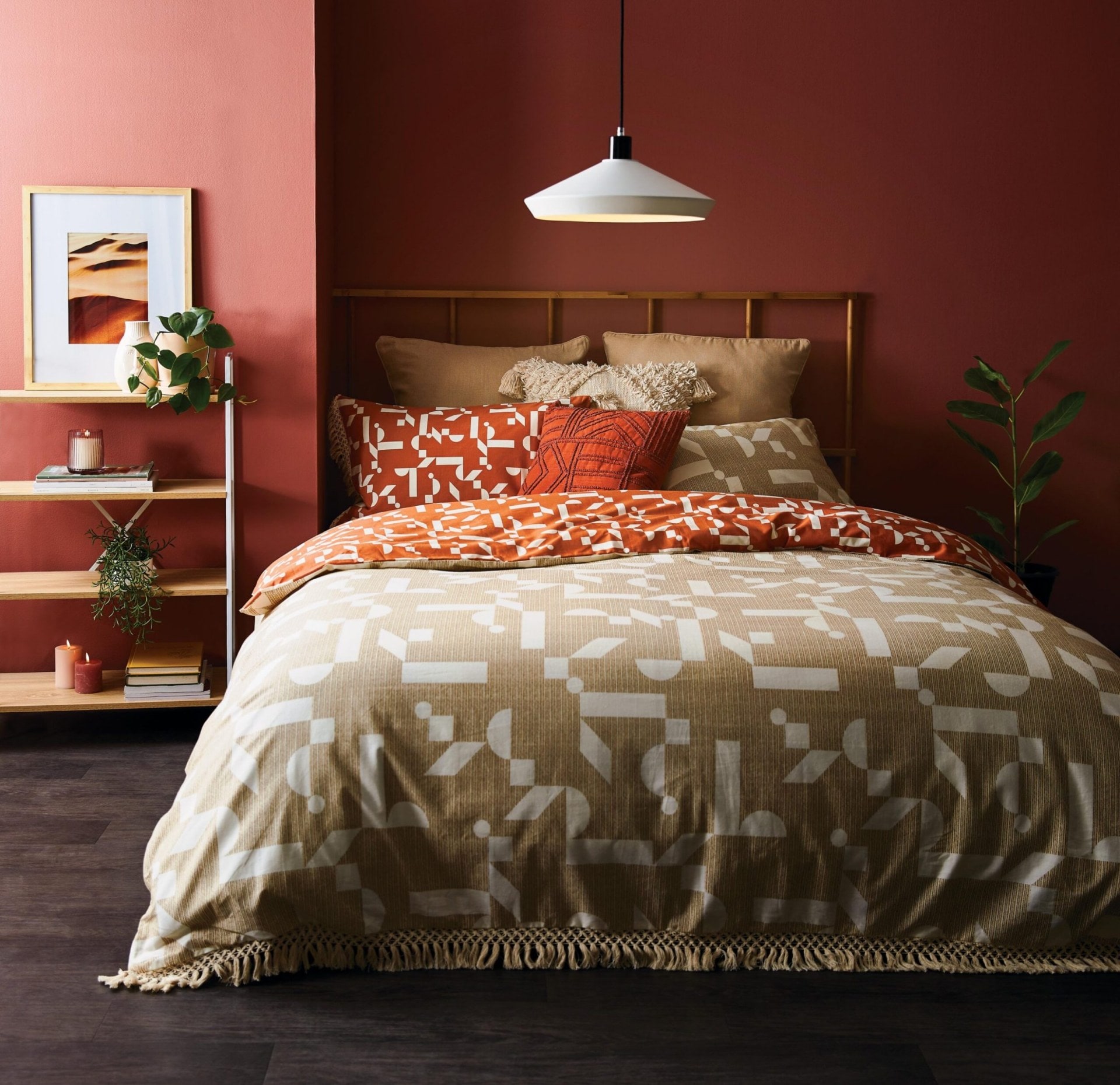 Kas Tiller Duvet Cover Sets, from $149.99, and Kas Daffie Natural Cushion, $79.99, from Briscoes.