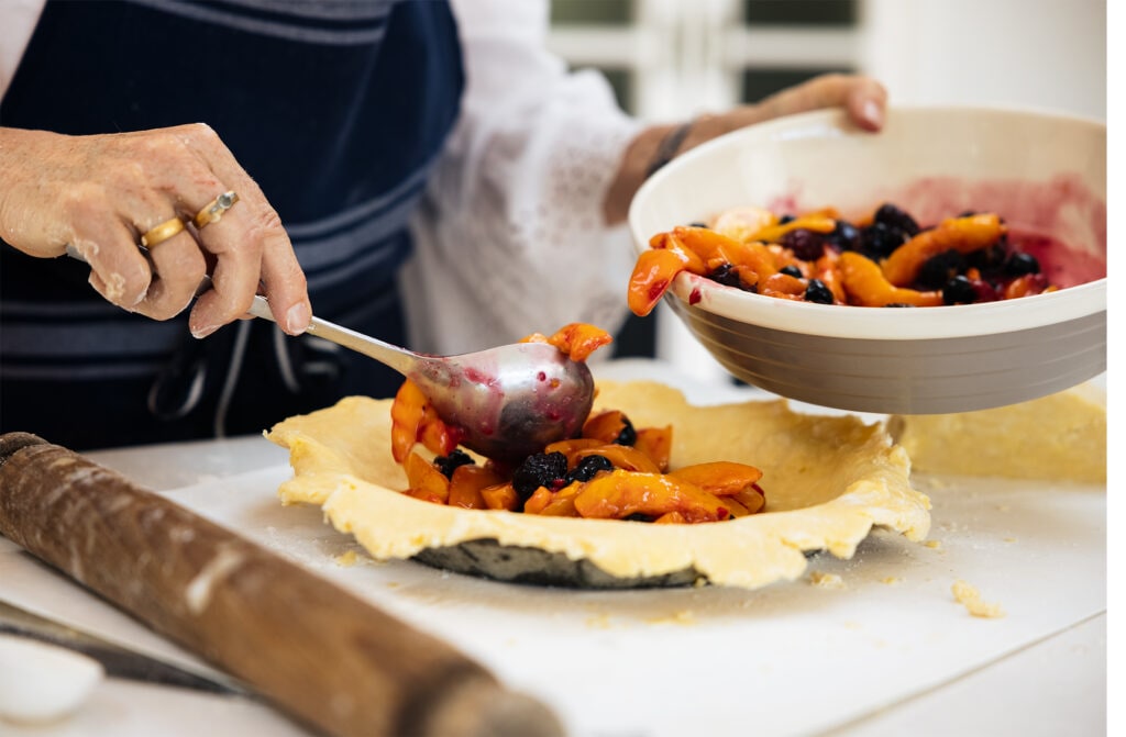 Close up of a pie being made