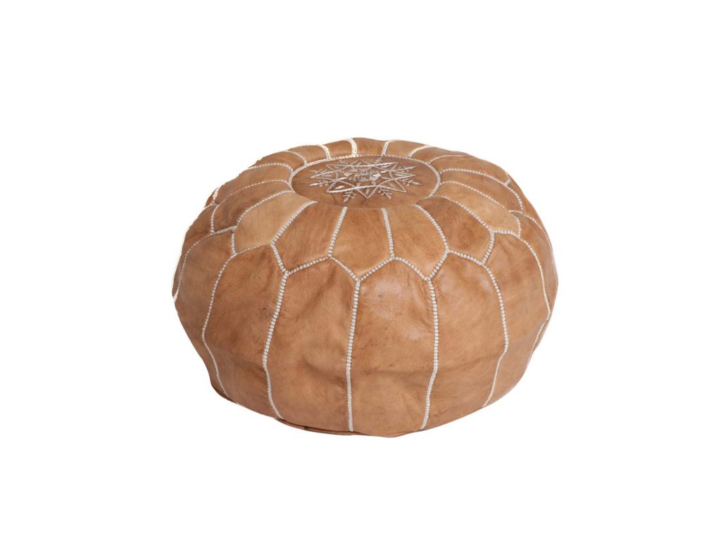 Moroccan leather pouffe, $169 from Marigold & Amber.