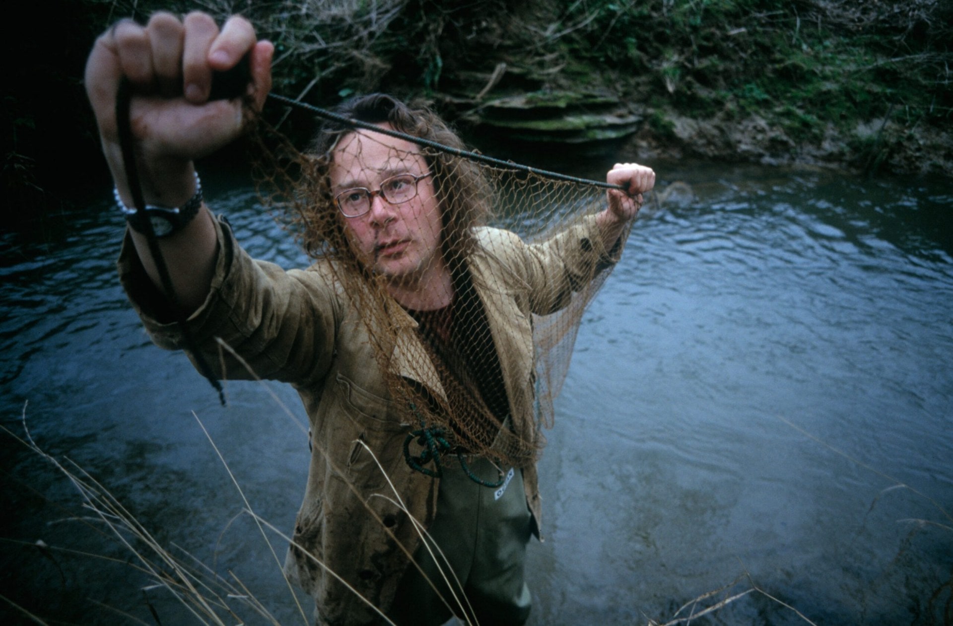 A younger Hugh Fearnley-Whittingstall with fishing net