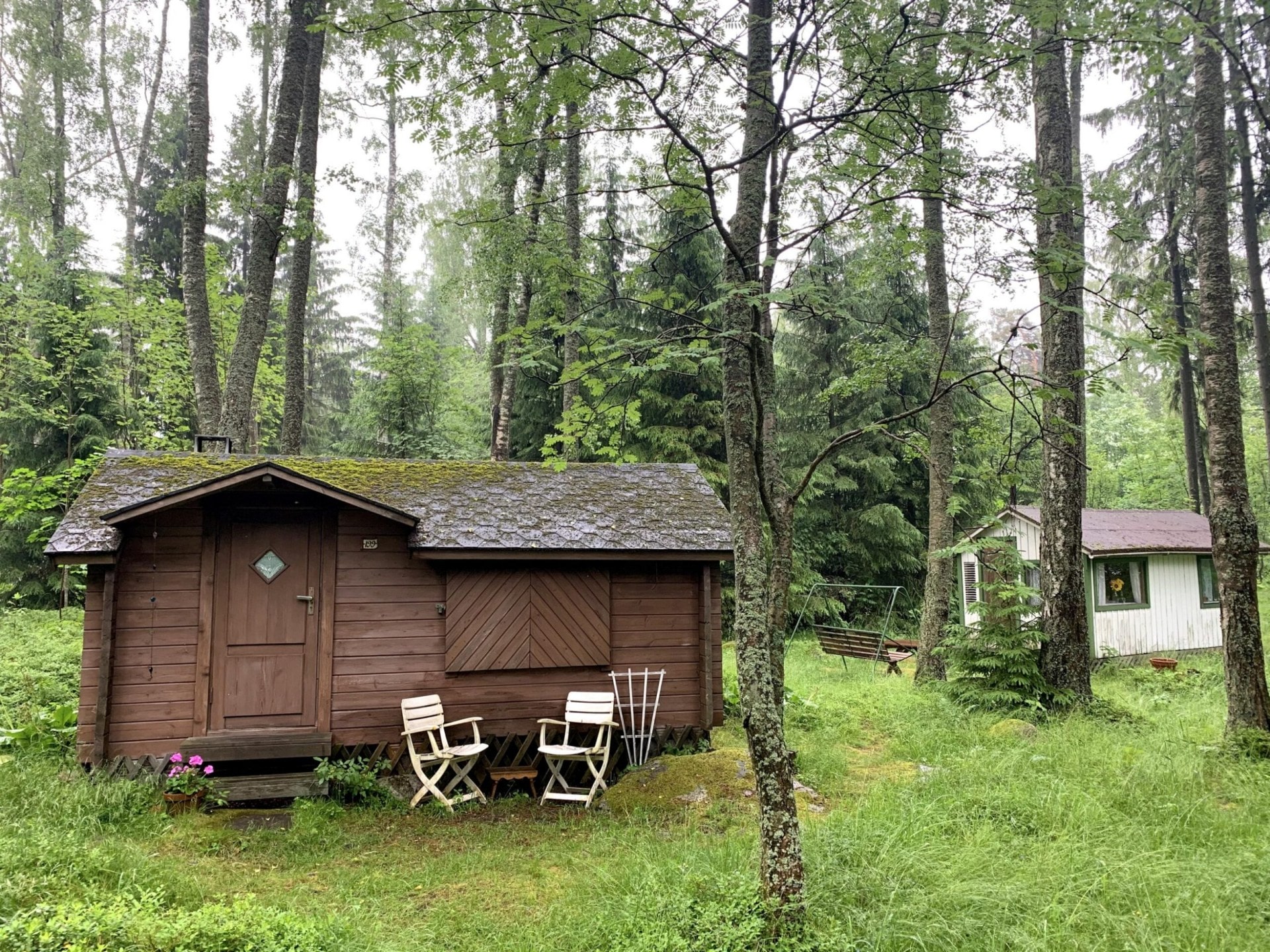 A small wood cabin in a forest in Finland 