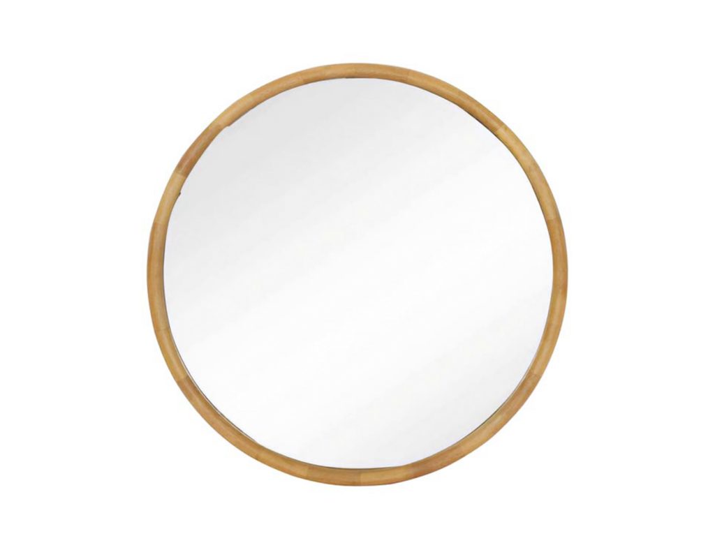 Round mirror with oak wood frame