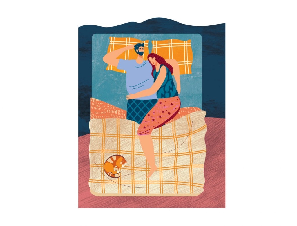 Illustration of couple sleeping in bed