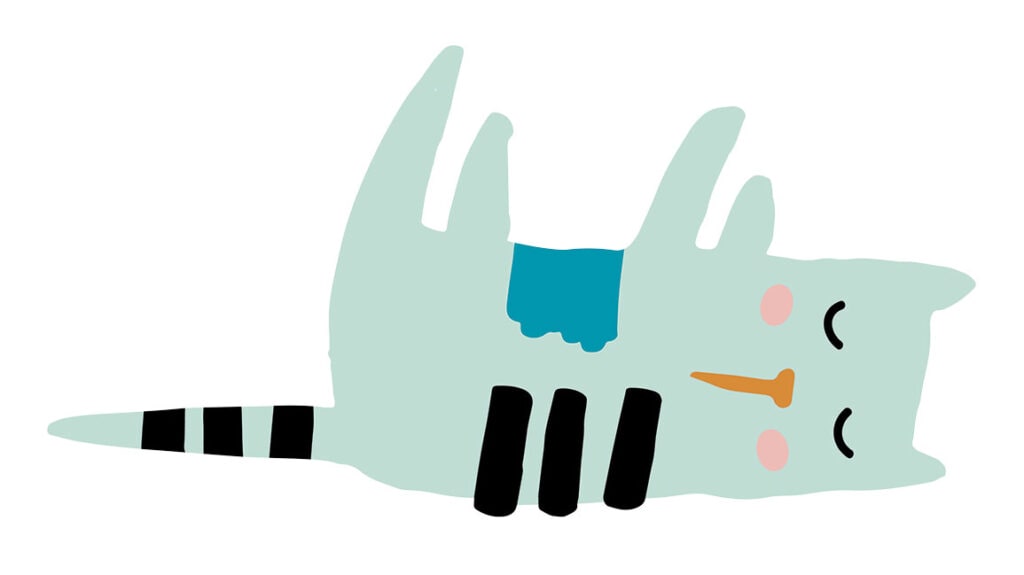 Pale green sleeping cat illustration