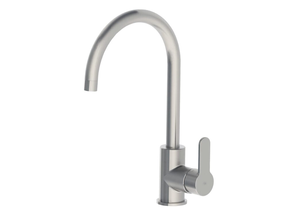Greens Tapware brushed nickel gooseneck sink mixer $269 from Mitre 10