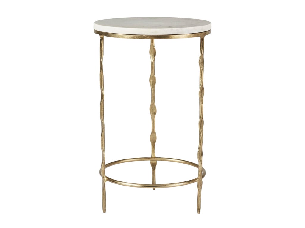 Iron round side table with marble top, $179 from Early Settler.