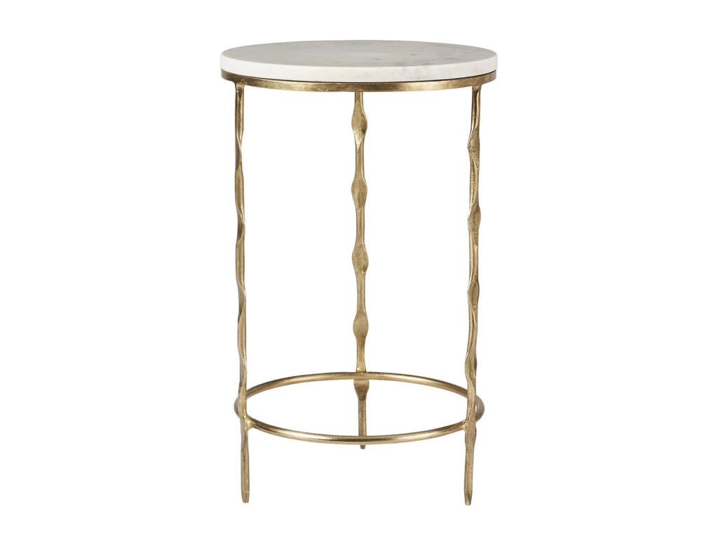 Iron round side table with marble top, $179 from Early Settler.