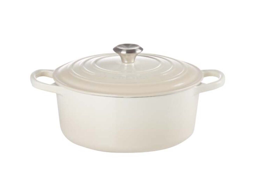 Le Creuset Signature casserole pot in meringue, POA from Le Creuset Boutique.