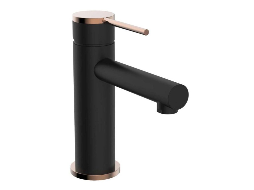 Stream Point basin mixer in black and copper, $253 from Mitre 10. 