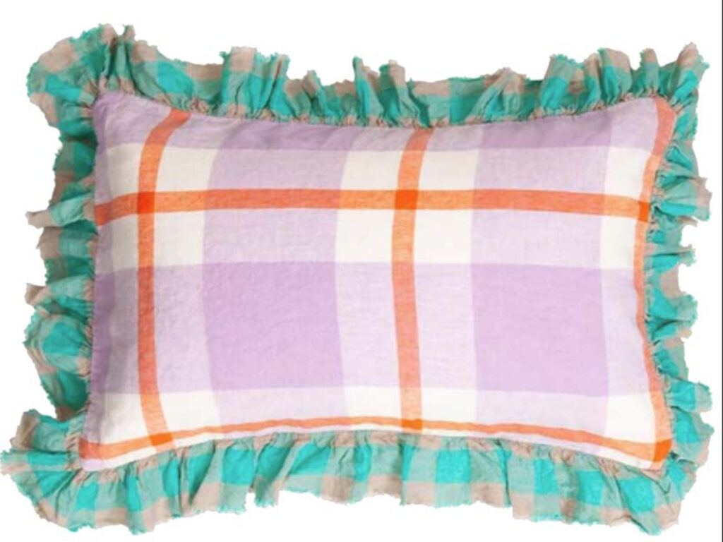 Society of Wanderers pillowslip in thistle check, $129 for pair from Tea Pea Home.