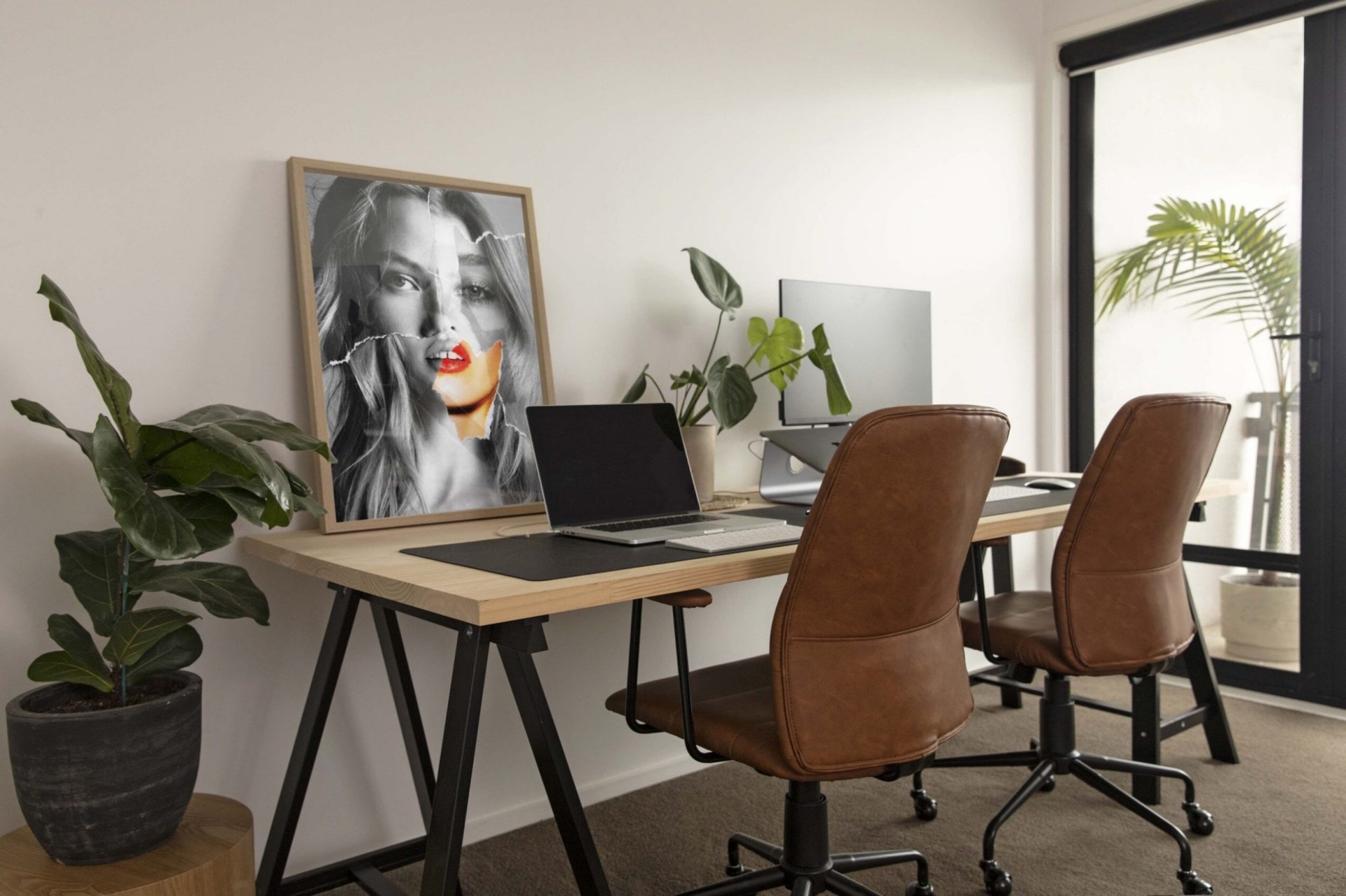 Guy's office desk made from trestles from Bunnings